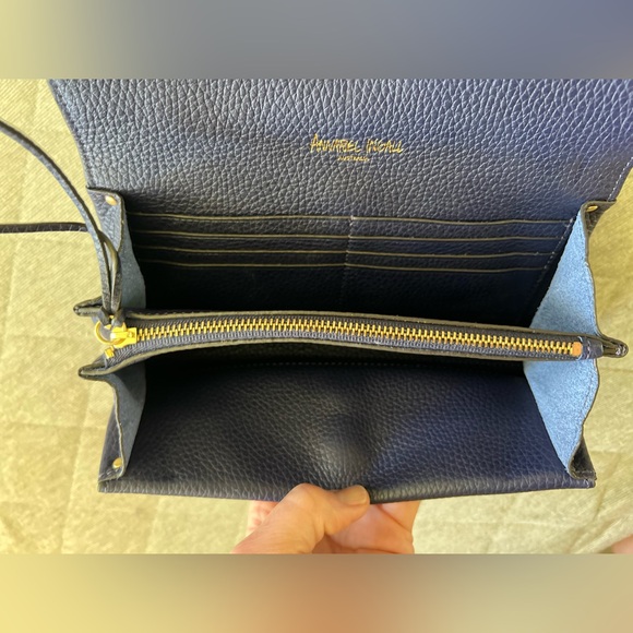 ANNABEL INGALL Blue Pebbled Leather Clutch Wallet Original $300 Excellent Cond